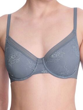 Natori Love Lace Back Smoothing Plunge T-Shirt Bra Size 40 DDD Blue Floral